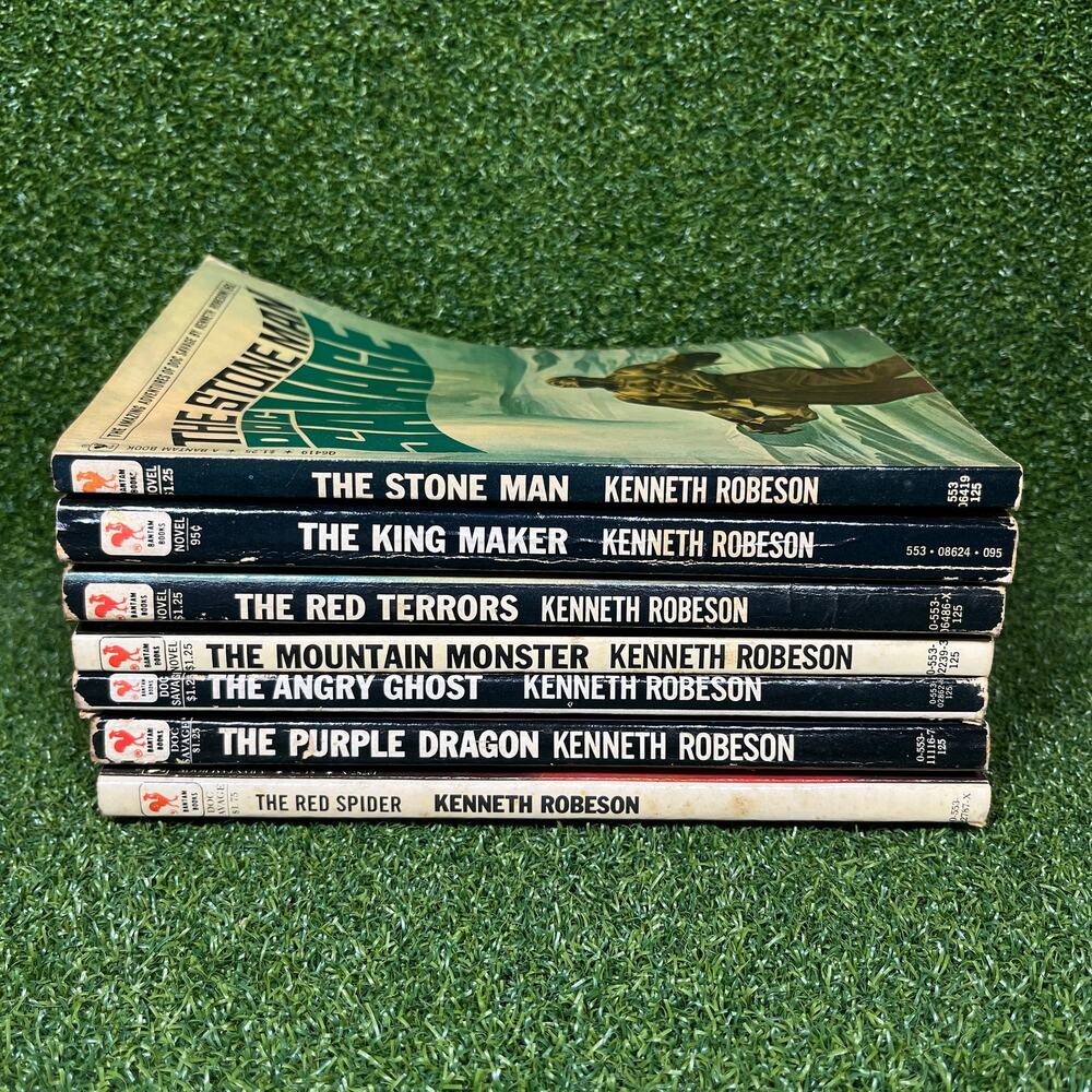 Vintage Lot of 7 Doc Savage Paperback Adventure Novels by Kenneth Robeson